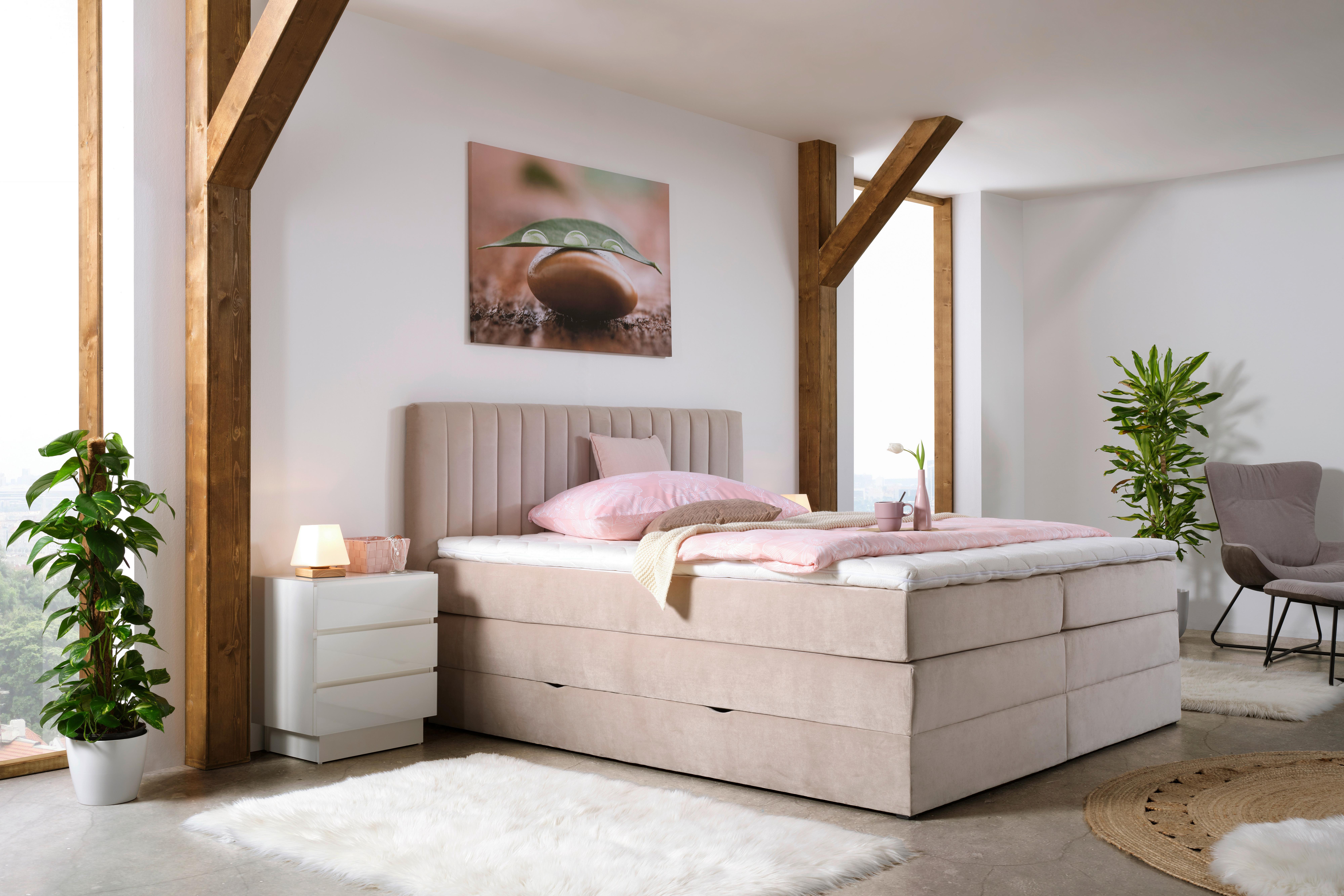 Boxspringbett in Beige ca. 180x200cm - Beige/Schwarz, Konventionell, Holz/Holzwerkstoff (180/200cm) - Premium Living