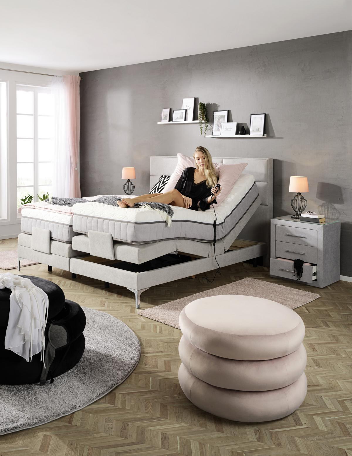 meuble de chevet in Grau - gris, Konventionell, textile/métal (55/60/40cm) - Premium Living