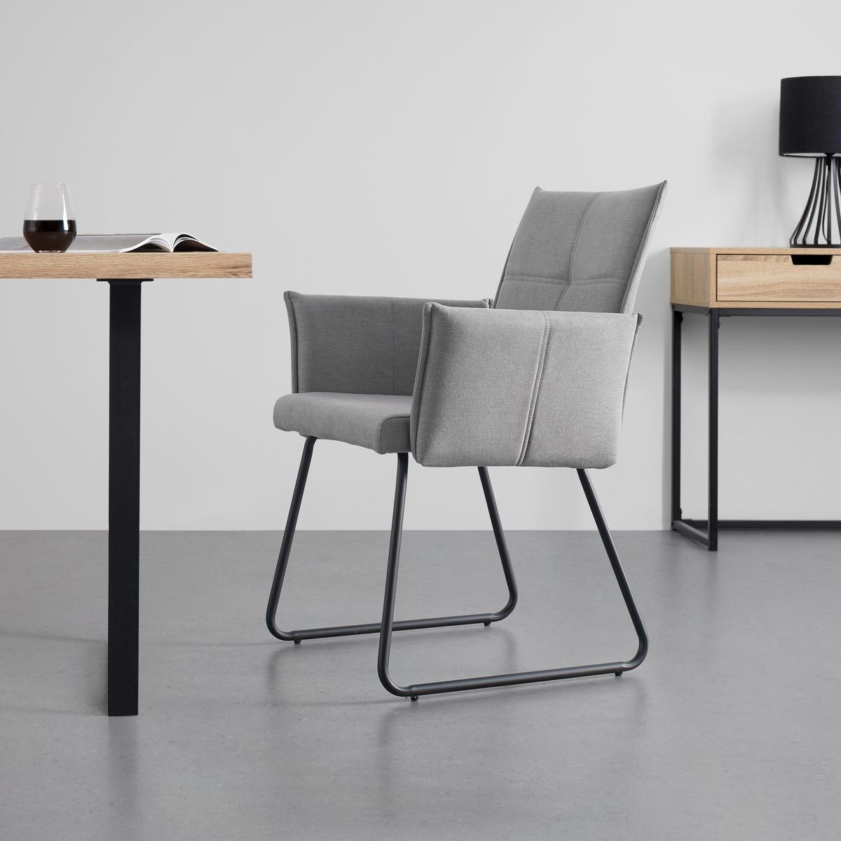 KRZESŁO Z PODŁOKIETNIKAMI MANILA - czarny/szary, Modern, metal/drewno (60/90/61cm) - Bessagi Home