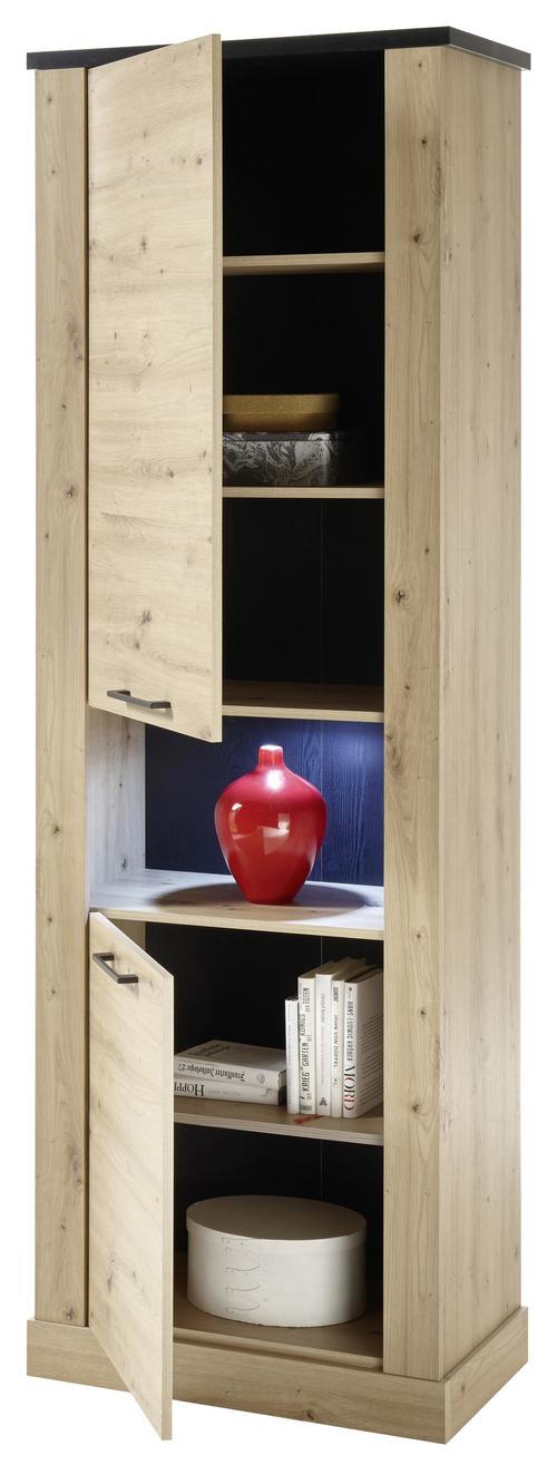 Vitrina Morel Morel - črna/barve hrasta, Romantika, leseni material (71/211/38cm) - Mömax