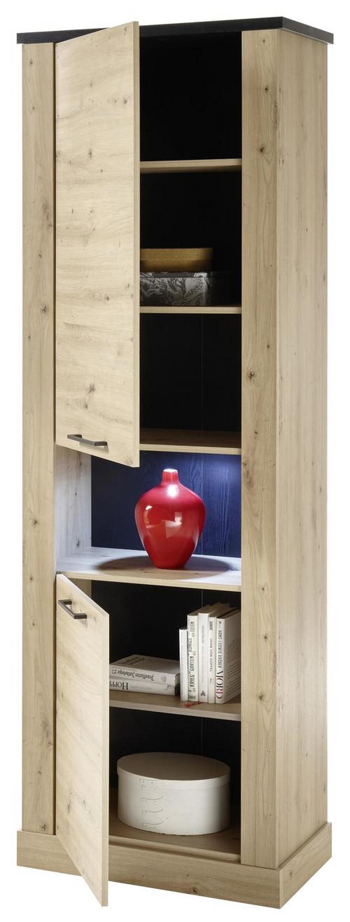Vitrina Morel Morel - črna/barve hrasta, Romantika, leseni material (71/211/38cm) - Mömax