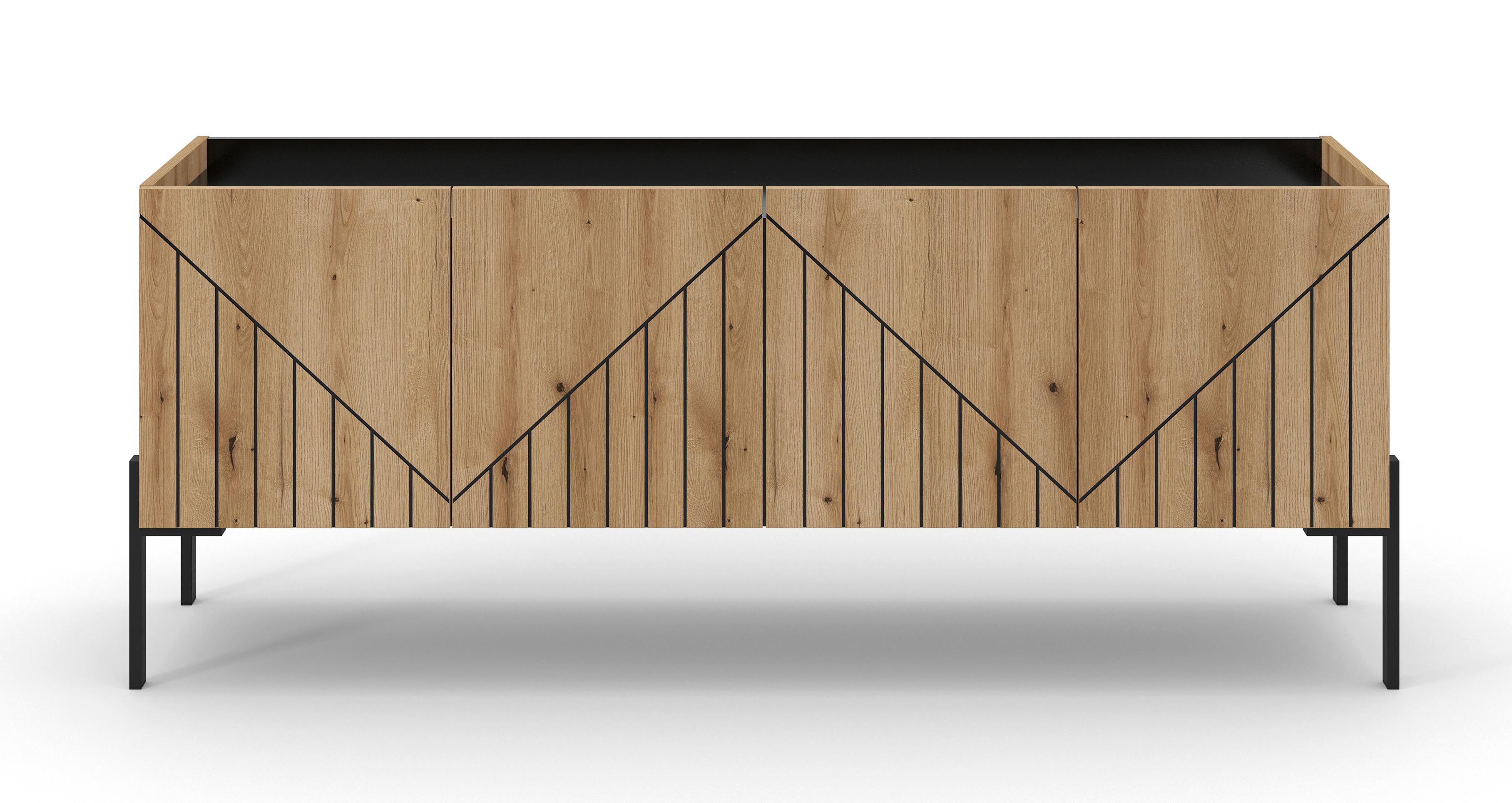 Nizka Omarica Neo, Barva Hrasta, Črna - črna/temni hrast, Design, kovina/leseni material (155/62/40cm) - Livetastic