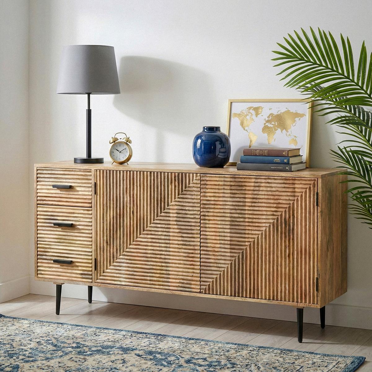 Sideboard Wl7.619 - Schwarz/Braun, Design, Holz/Metall (160/40/86cm) - Livetastic