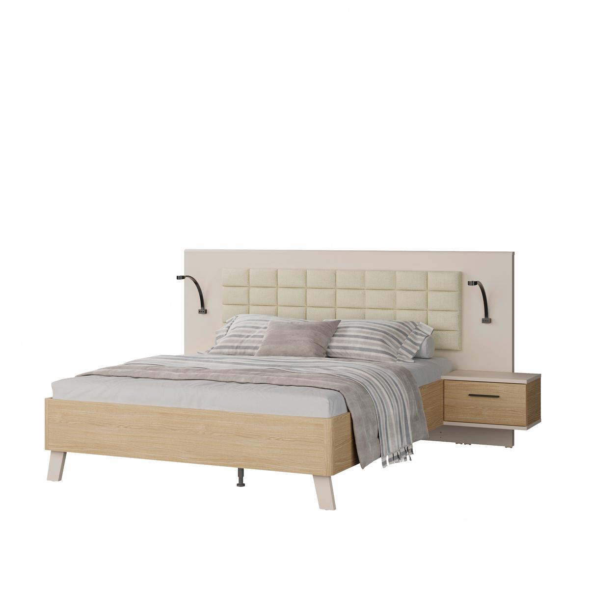 Ágyszett Ricciano - tölgyfa színű/homokszínű, Modern, műanyag/faalapú anyag (160/200cm)