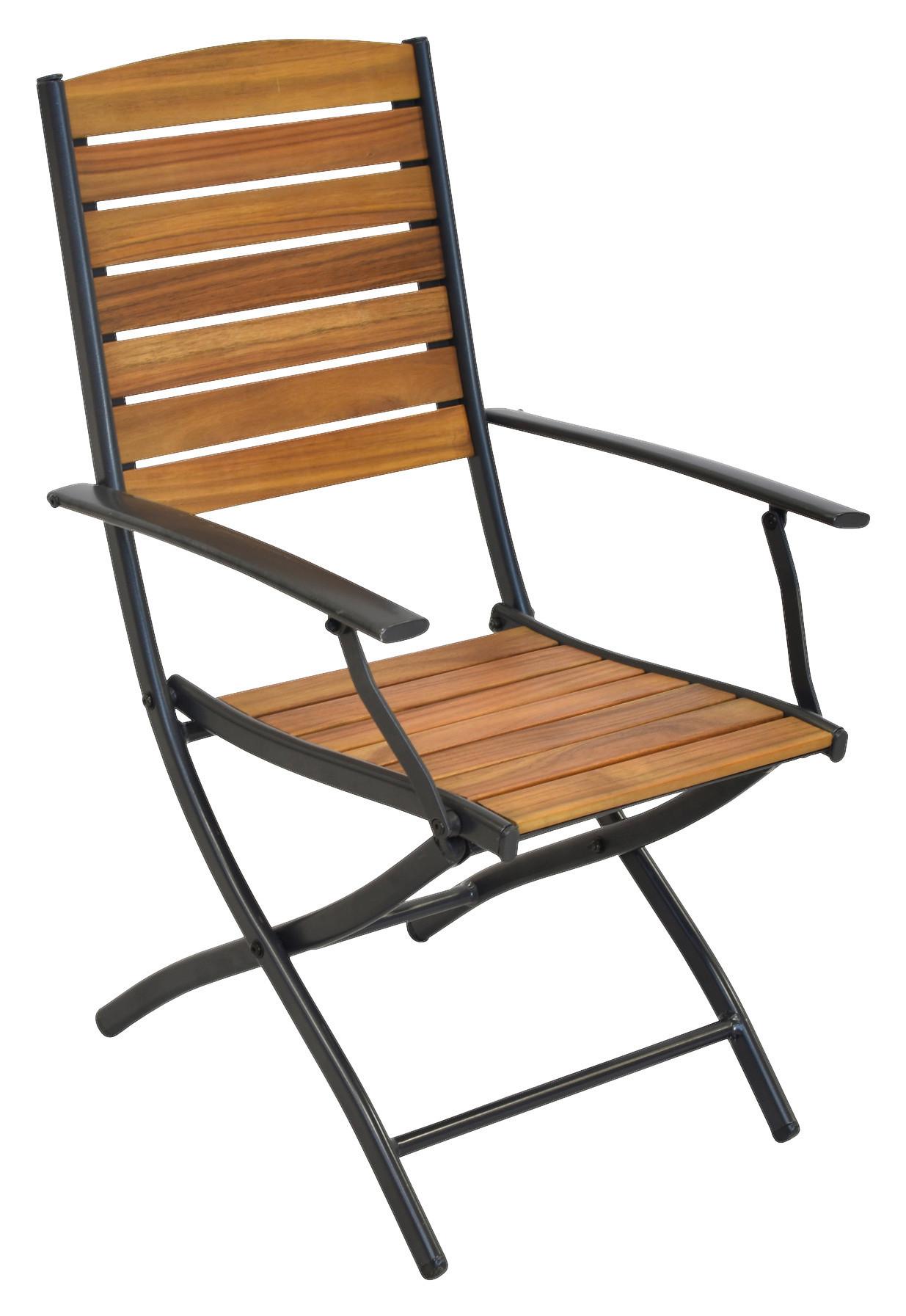 Gartenklappsessel 2er-Set Santorin Naturfarben - Graphitfarben/Naturfarben, MODERN, Holz/Metall (55/97/61cm) - Gardenson