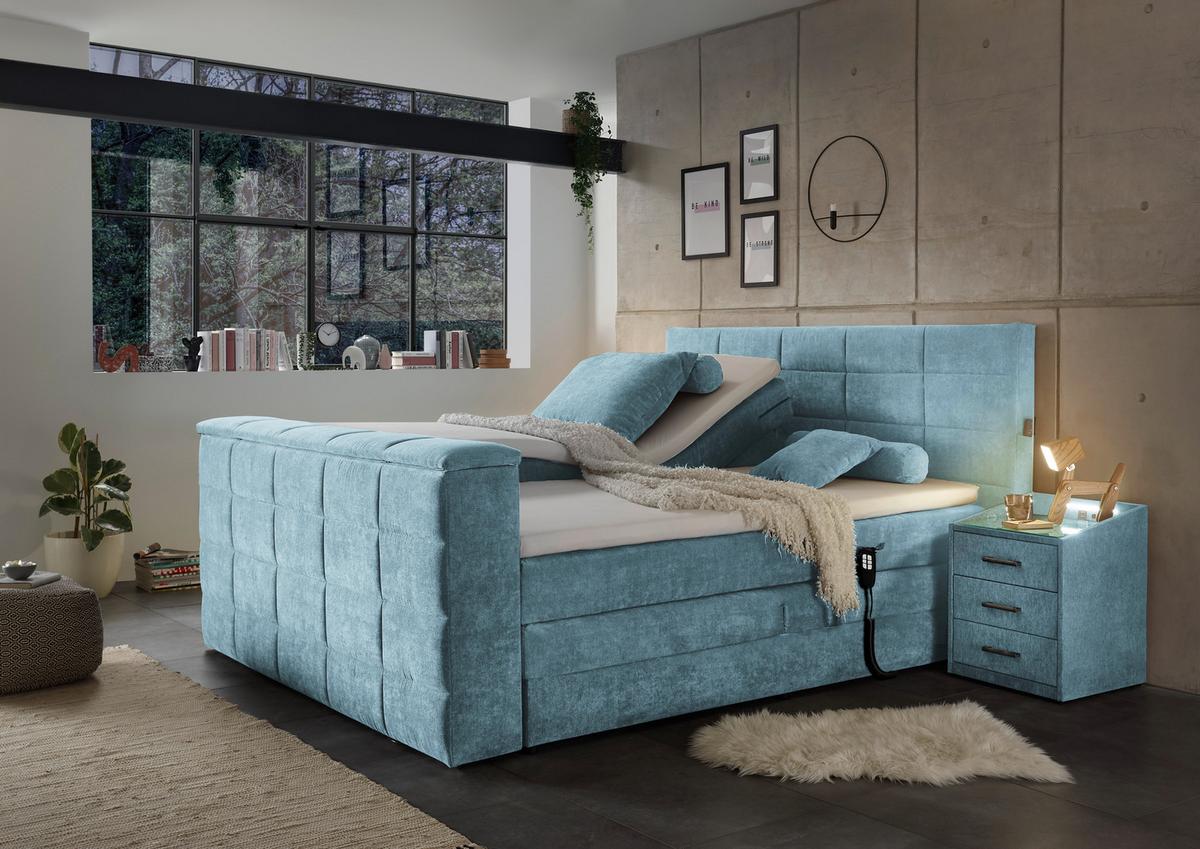 Boxspringbett Denver Blau ca. 180x200 cm mit Topper - Blau, KONVENTIONELL, Textil (180/200cm) - Carryhome