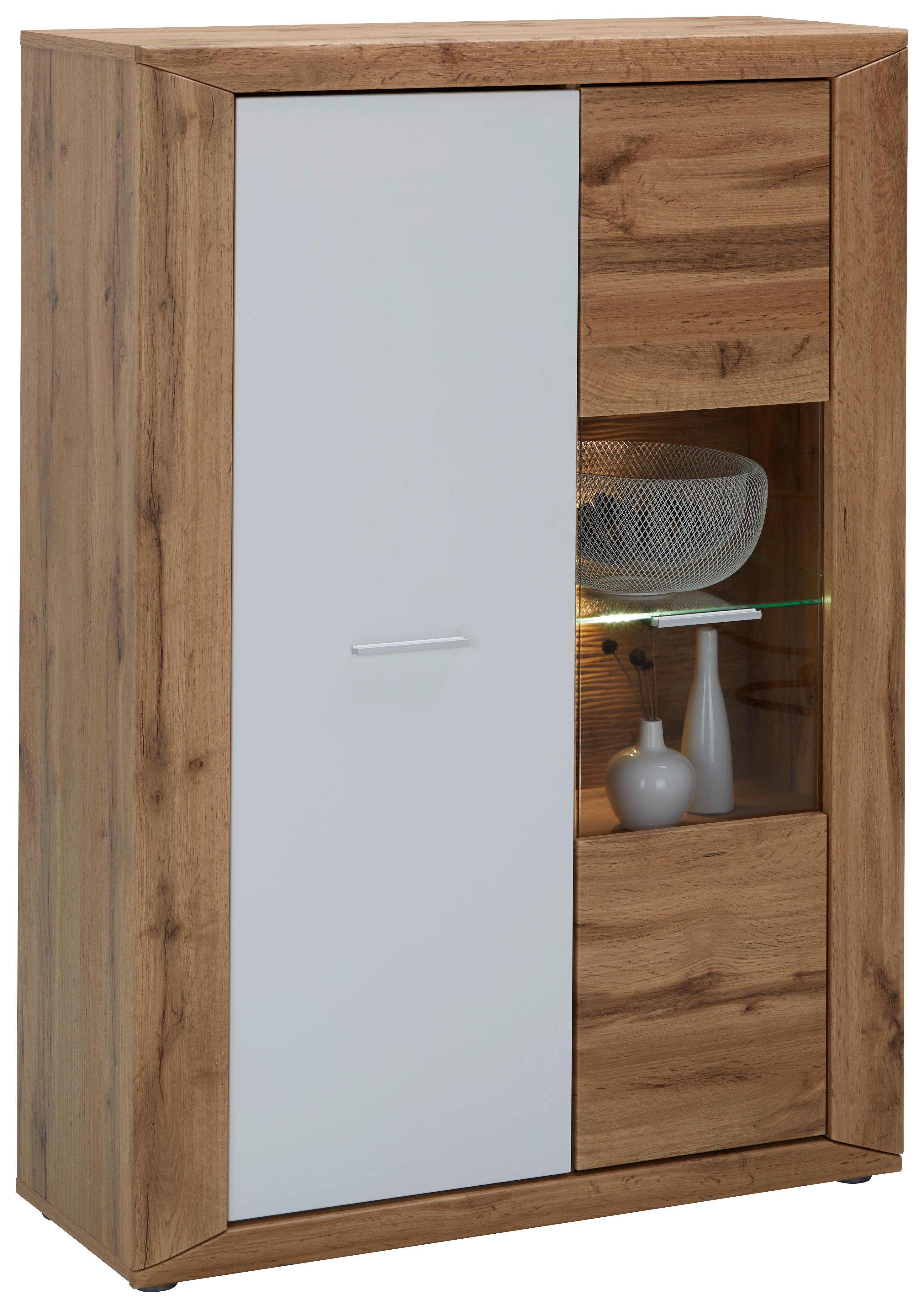 Highboard Luca in Eichefarben - Eichefarben/Silberfarben, KONVENTIONELL, Glas/Holzwerkstoff (91/127/35cm) - Mömax