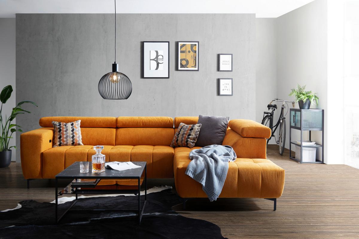 Ecksofa in Gelb - Gelb/Schwarz, Modern, Textil (295/201cm) - Premium Living