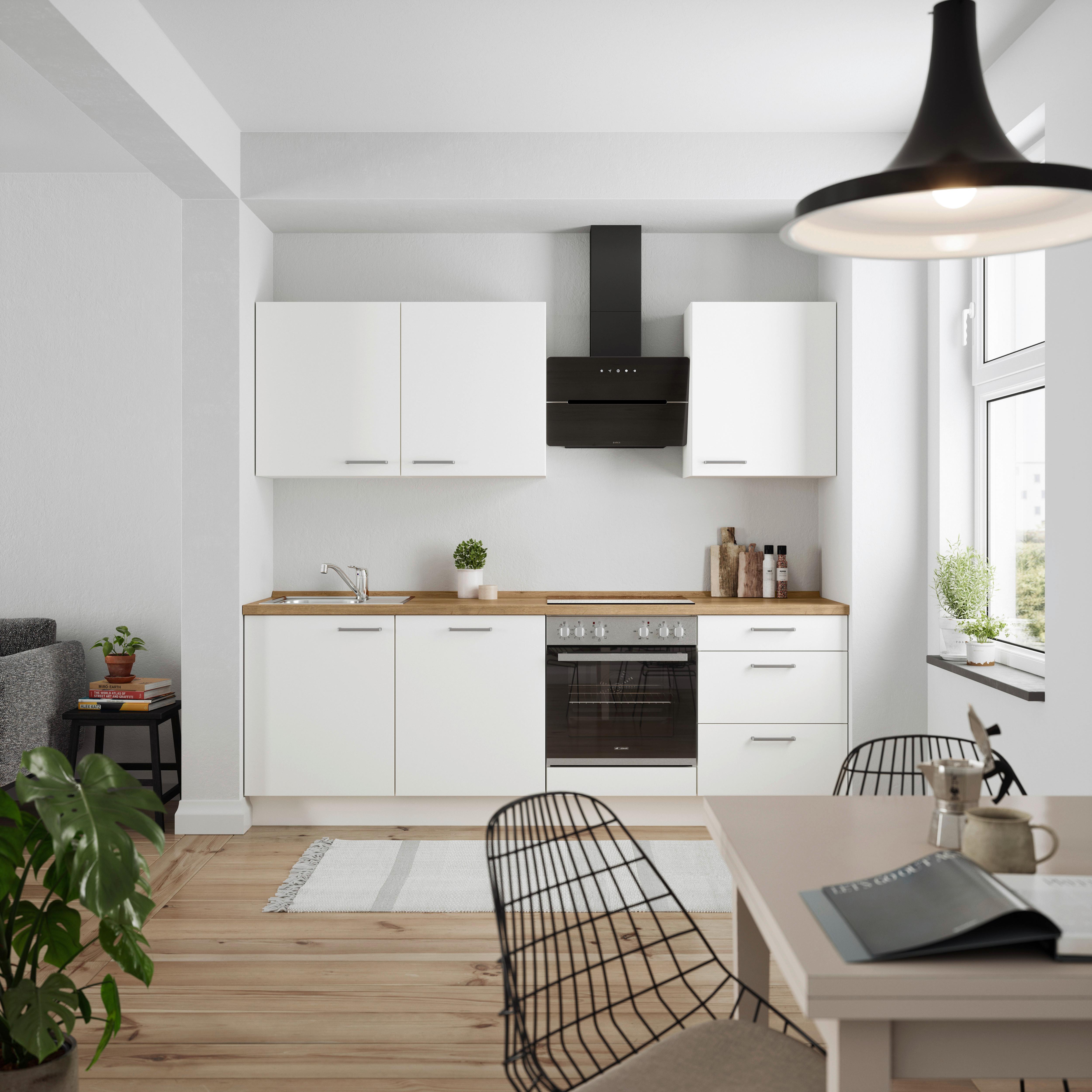 Küchenleerblock Touch High o. Geräte Weiß - Edelstahlfarben/Eichefarben, MODERN, Holzwerkstoff/Metall (240cm) - Nobilia