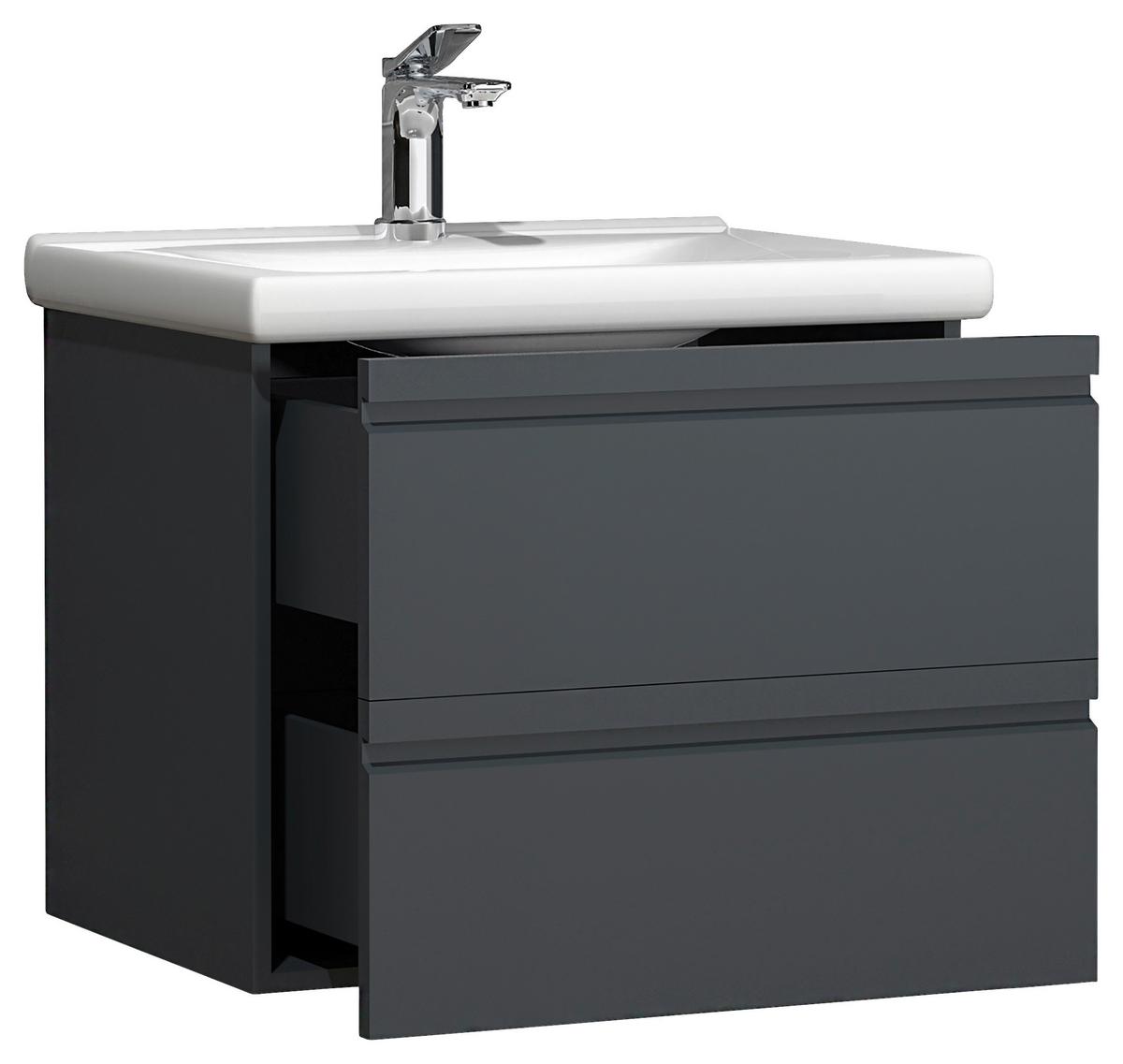 Kombiniran Umivalnik Silora L, Antracit - bela/antracit, Moderno, leseni material/keramika (60cm) - MID.YOU