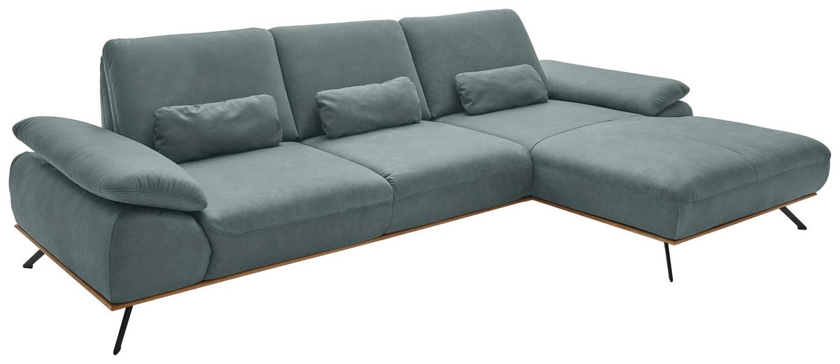 Wohnlandschaft Erling Grün - Beige/Schwarz, MODERN, Leder/Metall (322/89/187cm) - Premium Living