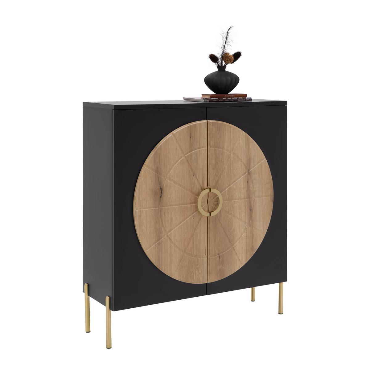 Highboard Hong Kong Schwarz/Eichefarben - Eichefarben/Goldfarben, LIFESTYLE, Holzwerkstoff/Metall (100/113/37,5cm) - Mömax