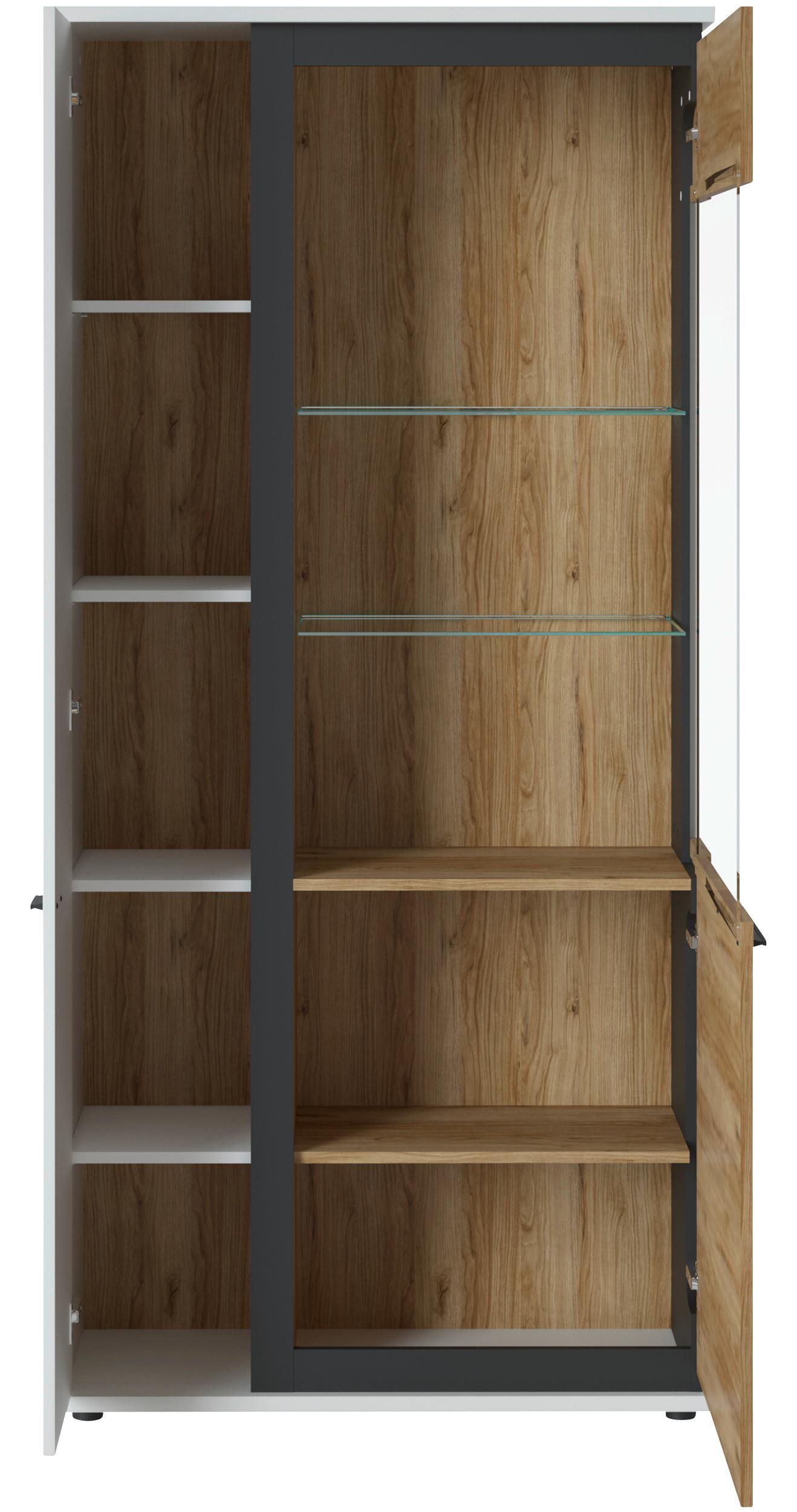 VITRINĂ SALINAS - alb/culoare lemn stejar, Trend, sticlă/material pe bază de lemn (93/199,3/37cm) - Modern Living