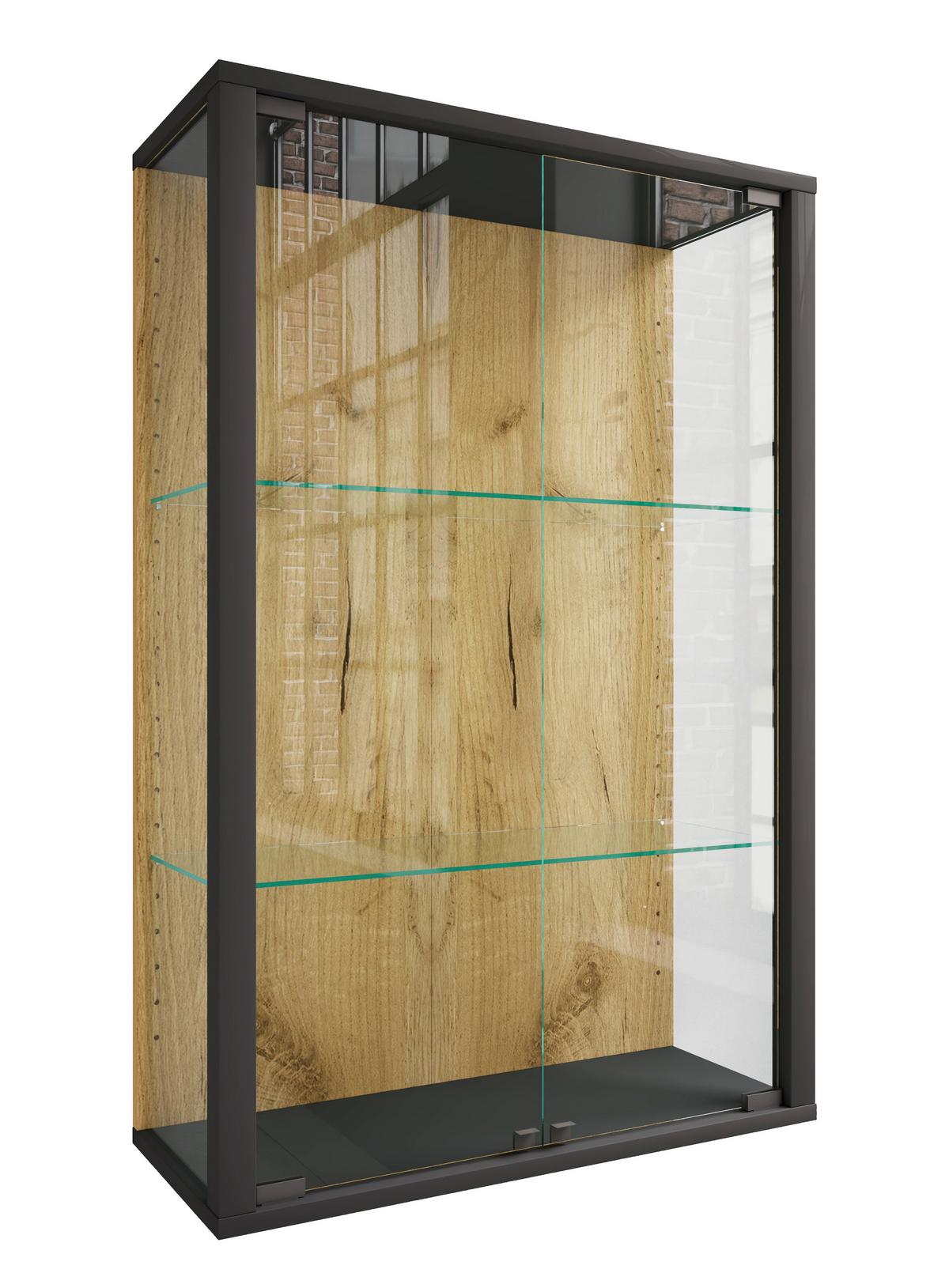 Hängevitrine Udina Honigeiche/Schwarz - Honigeiche/Klar, Design, Glas/Holzwerkstoff (59/80/25cm) - Livetastic