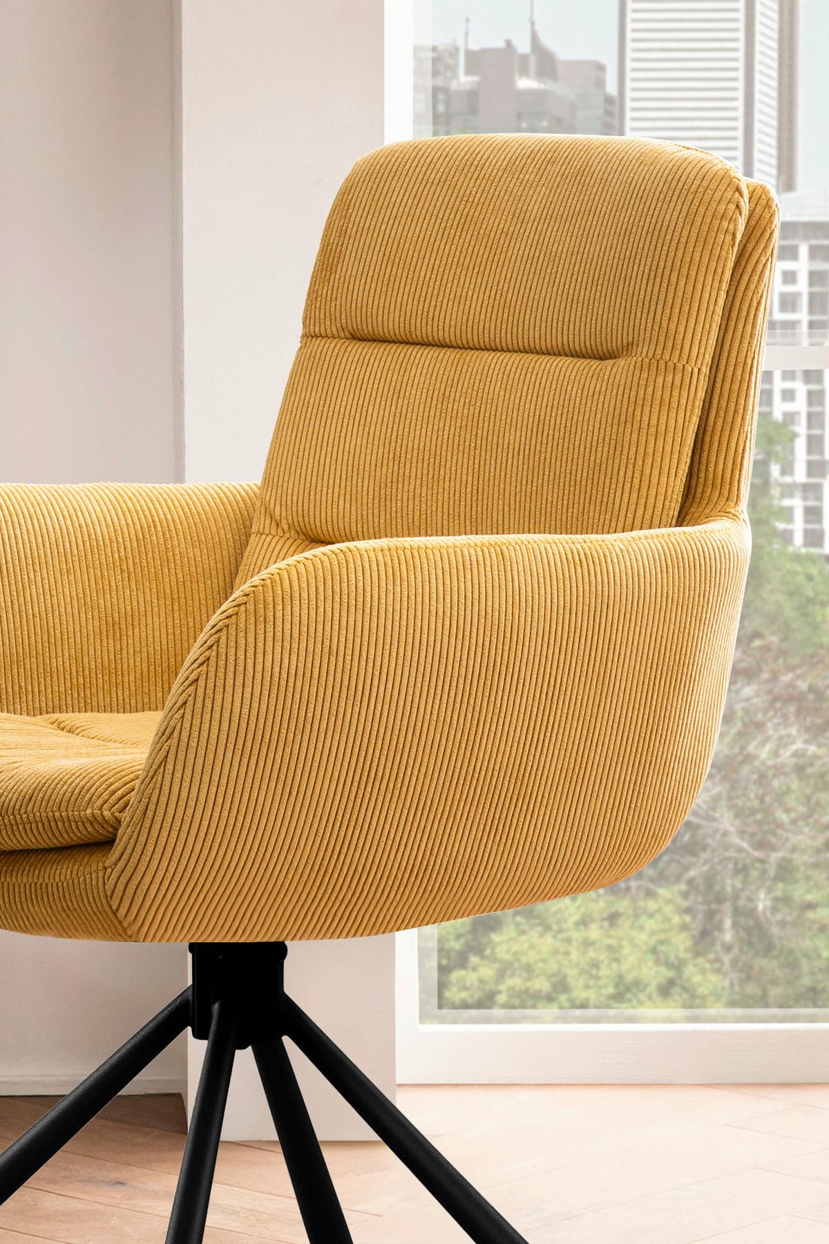 Naslanjač Cord, Zlata, Vrtljiv - zlate barve/črna, Moderno, kovina/tekstil (60/89/64cm) - Livetastic