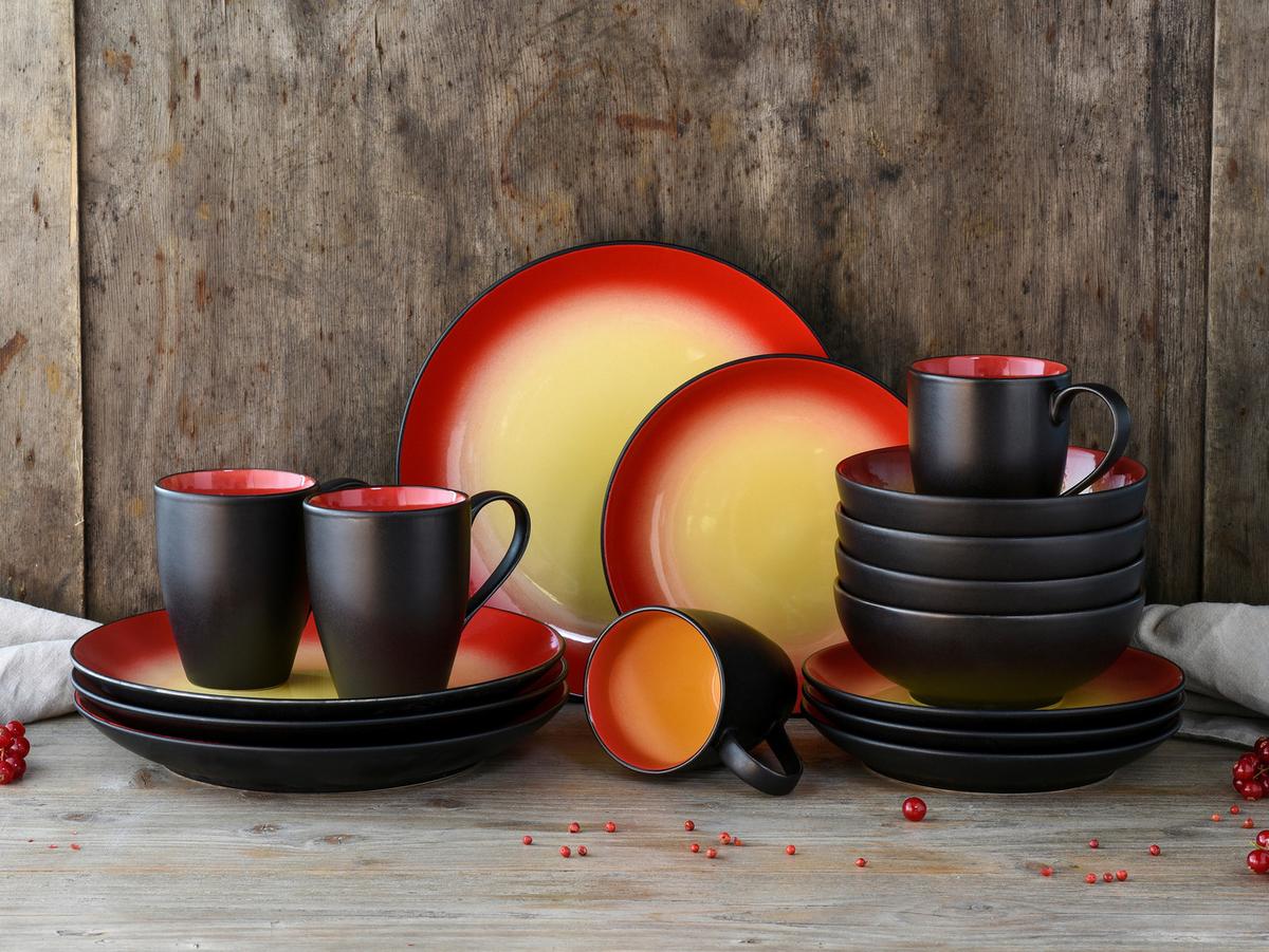 Kombiservice 20200, 16-teilig - Rot/Schwarz, Basics, Keramik (34/31,5/33cm) - Creatable
