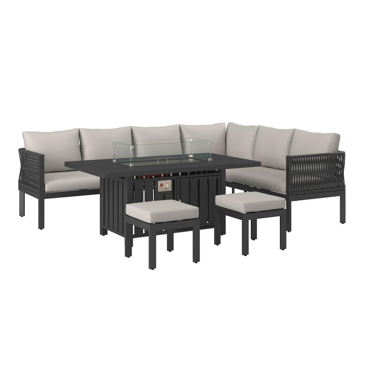 Garnitură grădină Selena - gri deschis/culoare inox, Modern, sticlă/metal (258/66/72cm) - Bessagi Garden