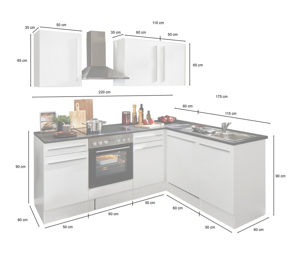 Eckküche Jazz mit Geräten ca.200x175cm Wiß Hochglanz - Weiß Hochglanz/Anthrazit, LIFESTYLE, Holzwerkstoff/Kunststoff (220/175cm) - P & B