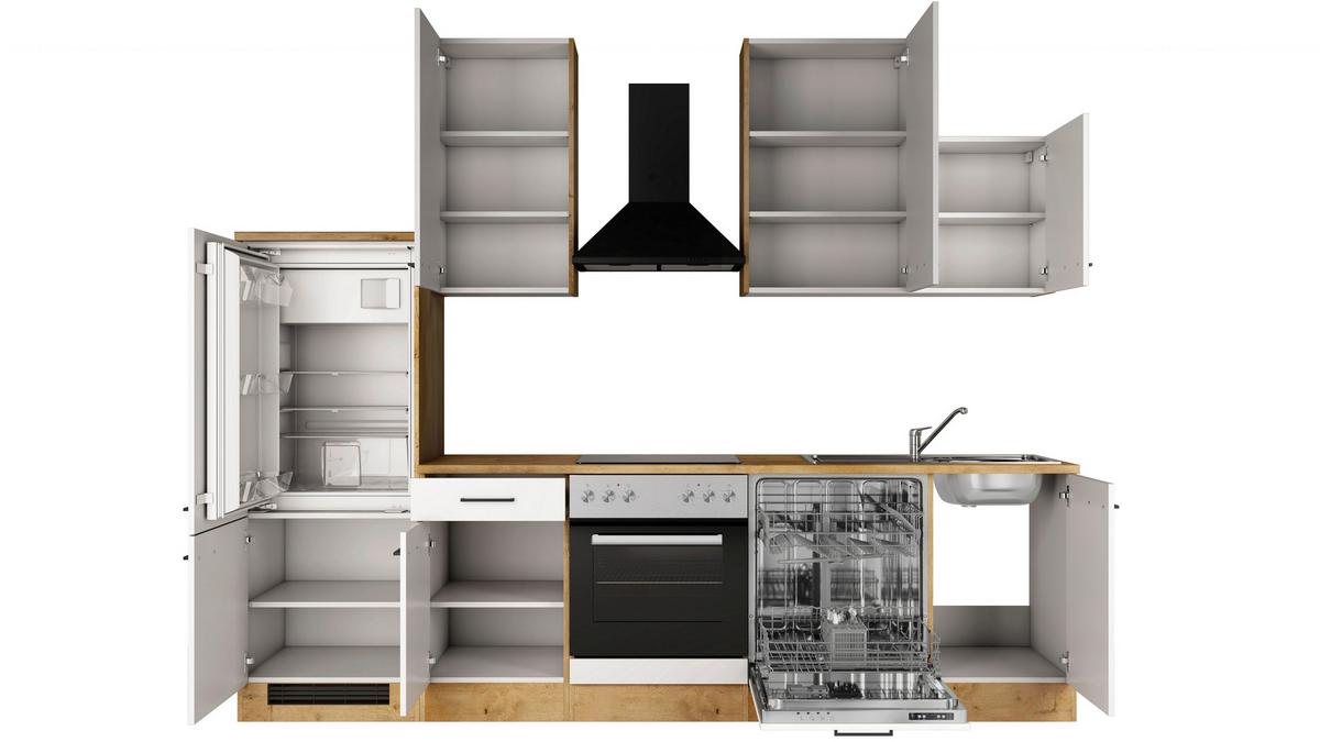 Küchenblock Avila m. Geräten Magnolie - Eichefarben/Magnolie, Trend, Holzwerkstoff/Metall (280cm) - FlexWell