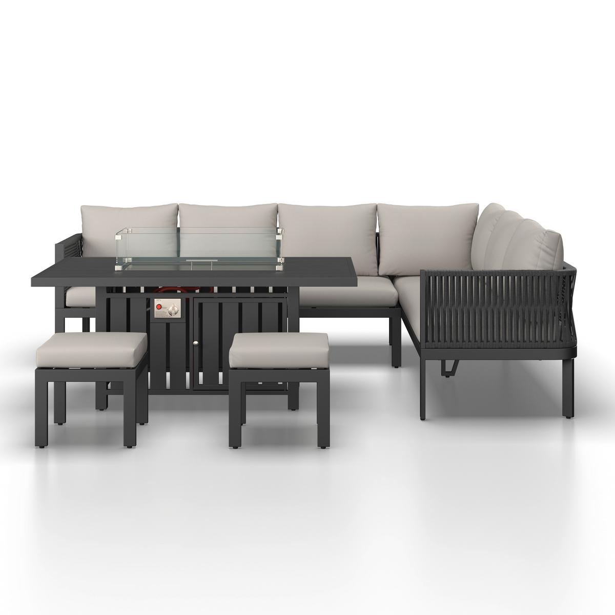 Garnitură grădină Selena - gri deschis/culoare inox, Modern, sticlă/metal (258/66/72cm) - Bessagi Garden