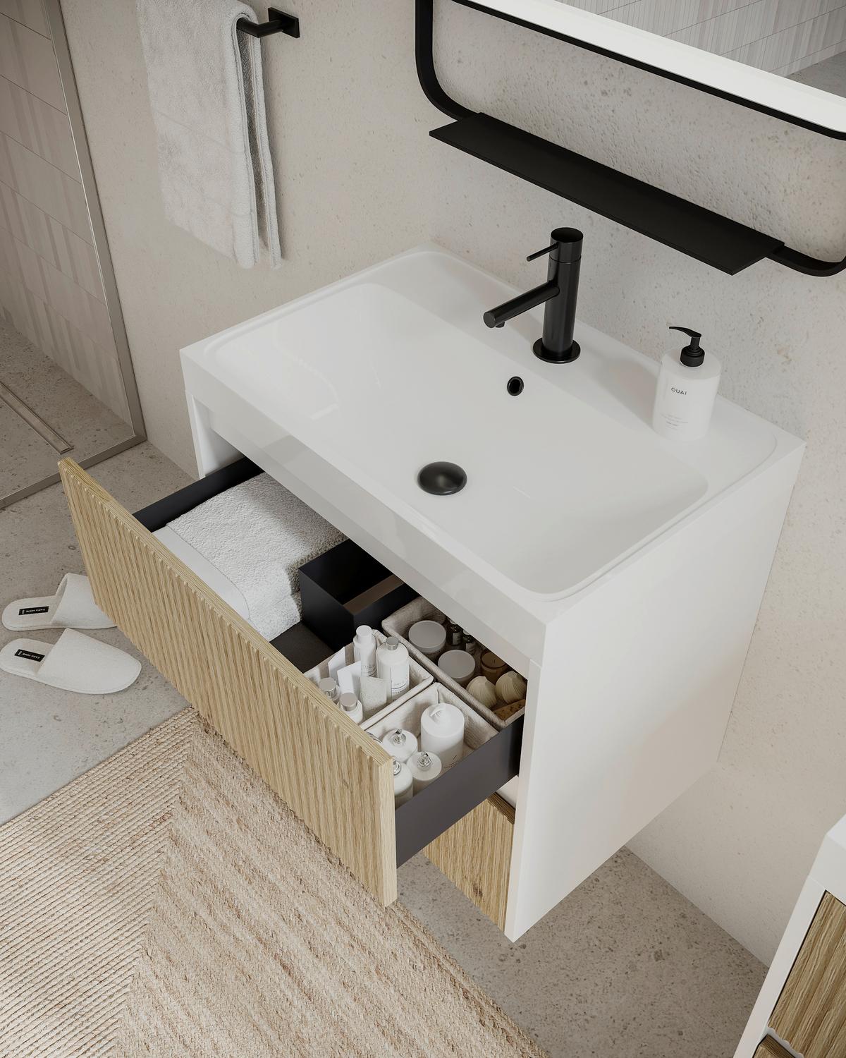 Element S Umivaonikom Portofino - hrast Artisan/bijela visoki sjaj, Moderno, drvni materijal/prirodni materijali (60/51/40cm)