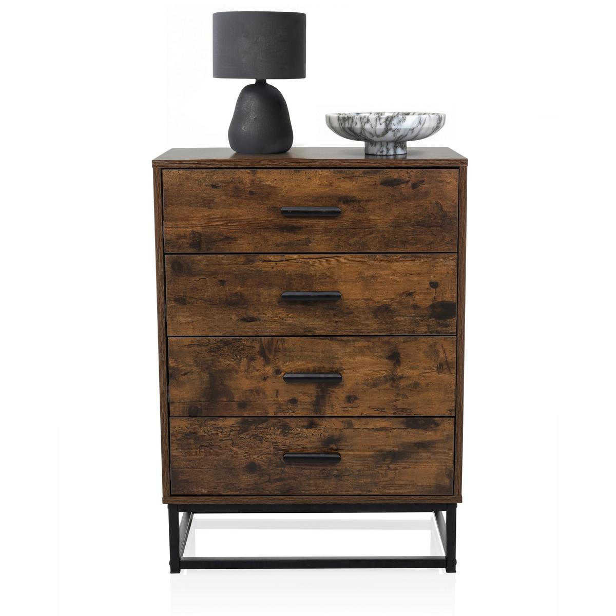 Komoda Vinstra, Rjava, Črna - črna/rjava, Moderno, kovina/leseni material (60/83,5/38,5cm) - MID.YOU