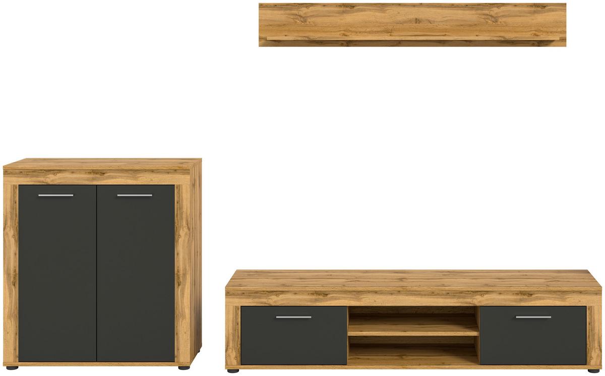 ANSAMBLU MOBILIER CAMERA DE Z JAM - antracit/stejar Wotan, Design, material pe bază de lemn (255/159/35cm) - Modern Living