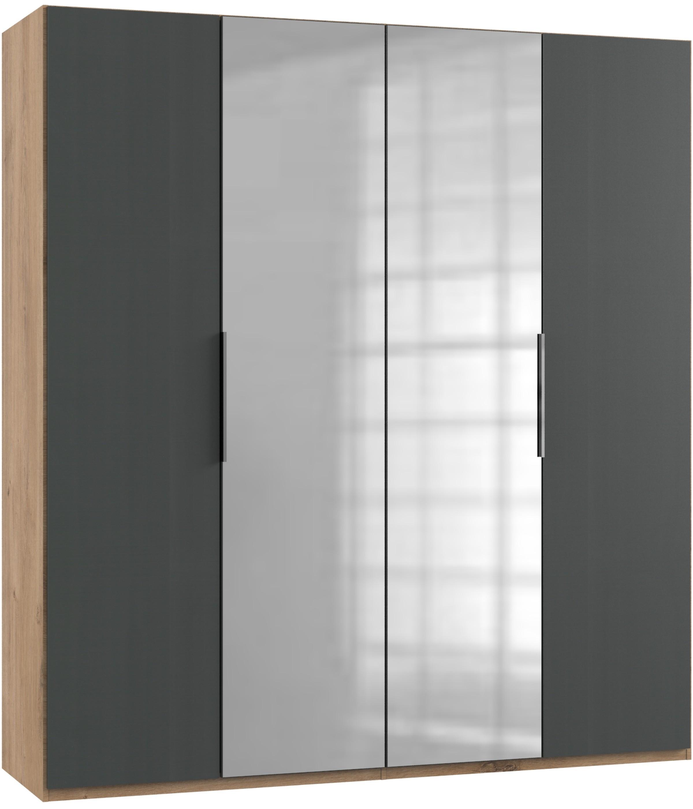 Drehtürenschrank Level 36A mit Spiegel ca.200cm Graphitfarben - Chromfarben/Eichefarben, MODERN, Holzwerkstoff/Metall (200/216/58cm) - MID.YOU