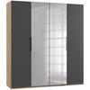 Drehtürenschrank Level 36A mit Spiegel ca.200cm Graphitfarben - Chromfarben/Eichefarben, MODERN, Holzwerkstoff/Metall (200/216/58cm) - MID.YOU