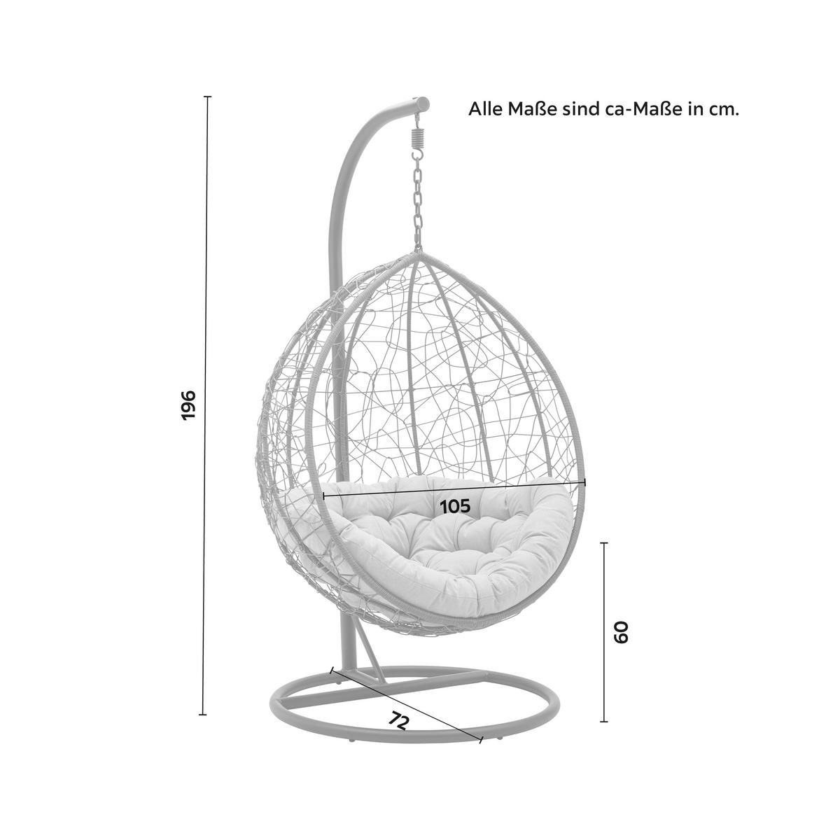 Hängesessel "Sandro", inkl. Kissen, Outdoorstoff - Dunkelgrau/Grau, Modern, Kunststoff/Textil (105/196/72cm) - Bessagi Garden