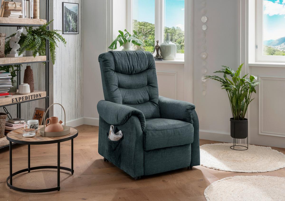 Fernsehsessel Nino Dunkelblau Velours - Schwarz/Braun, Design, Kunststoff/Textil (76/106/94cm) - Livetastic