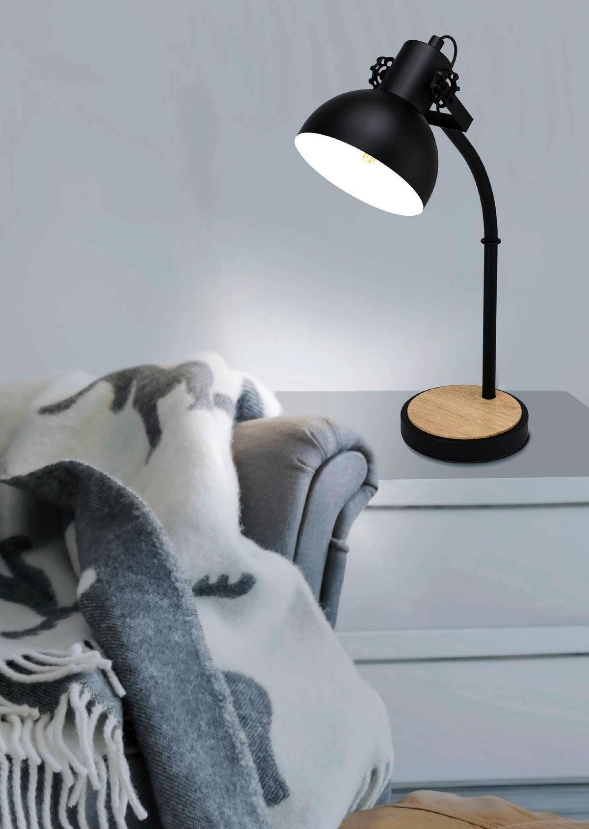 Tischleuchte 43165* Lubenham - Schwarz/Braun, Lifestyle, Holz/Metall (35,5/57cm) - Eglo