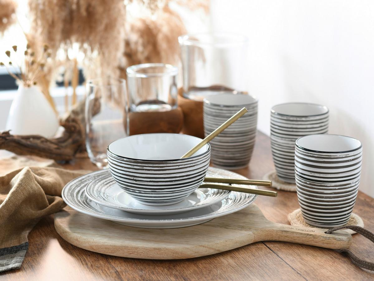 Kerámia Étkészlet La Gomera Blanca - fekete/fehér, Basics, kerámia - Creatable