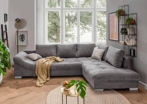 Wohnlandschaft Alvito Grau Cord - Silberfarben/Grau, Design, Holz/Textil (298/202cm) - MID.YOU