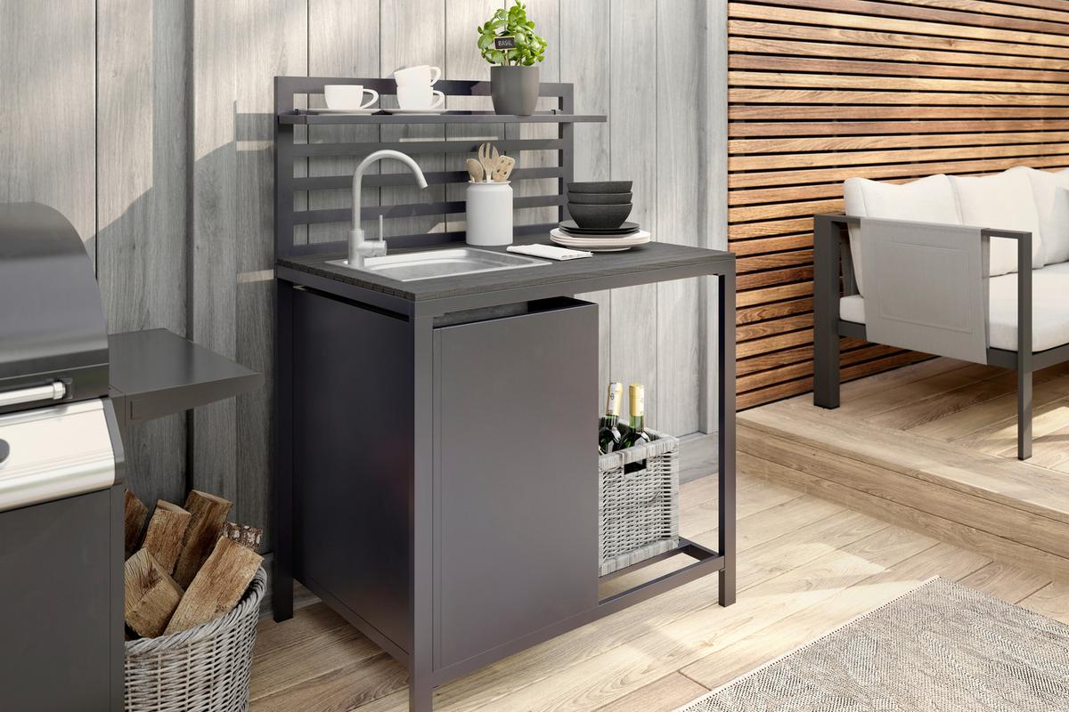 Outdoorküche Mara 3 in Anthrazit - Anthrazit, Natur, Kunststoff/Metall (90/127/61,5cm) - Mömax