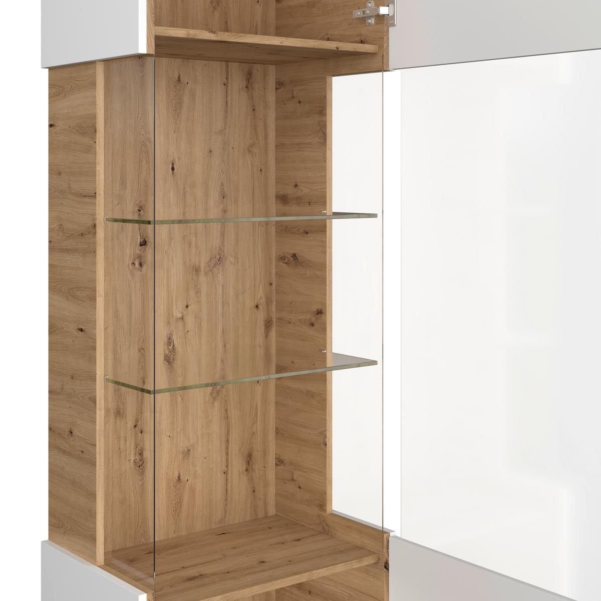 Vitrină CALABRIA - alb/culoare lemn stejar, Trend, sticlă/material pe bază de lemn (60,1/200,5/40cm) - Modern Living