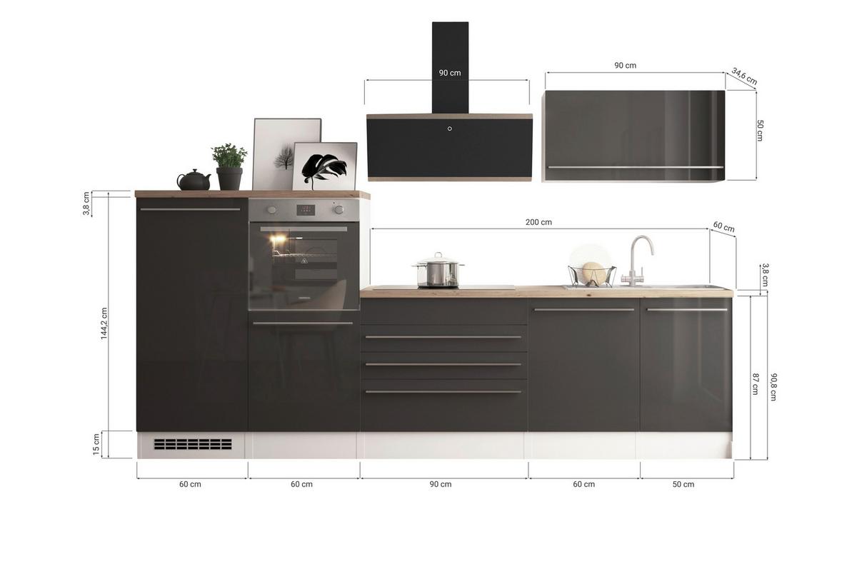 Kuhinjski Blok Z Aparati Gabriel, 320cm - barve nerjavečega jekla/siva, Design, umetna masa/leseni material (320cm) - Respekta