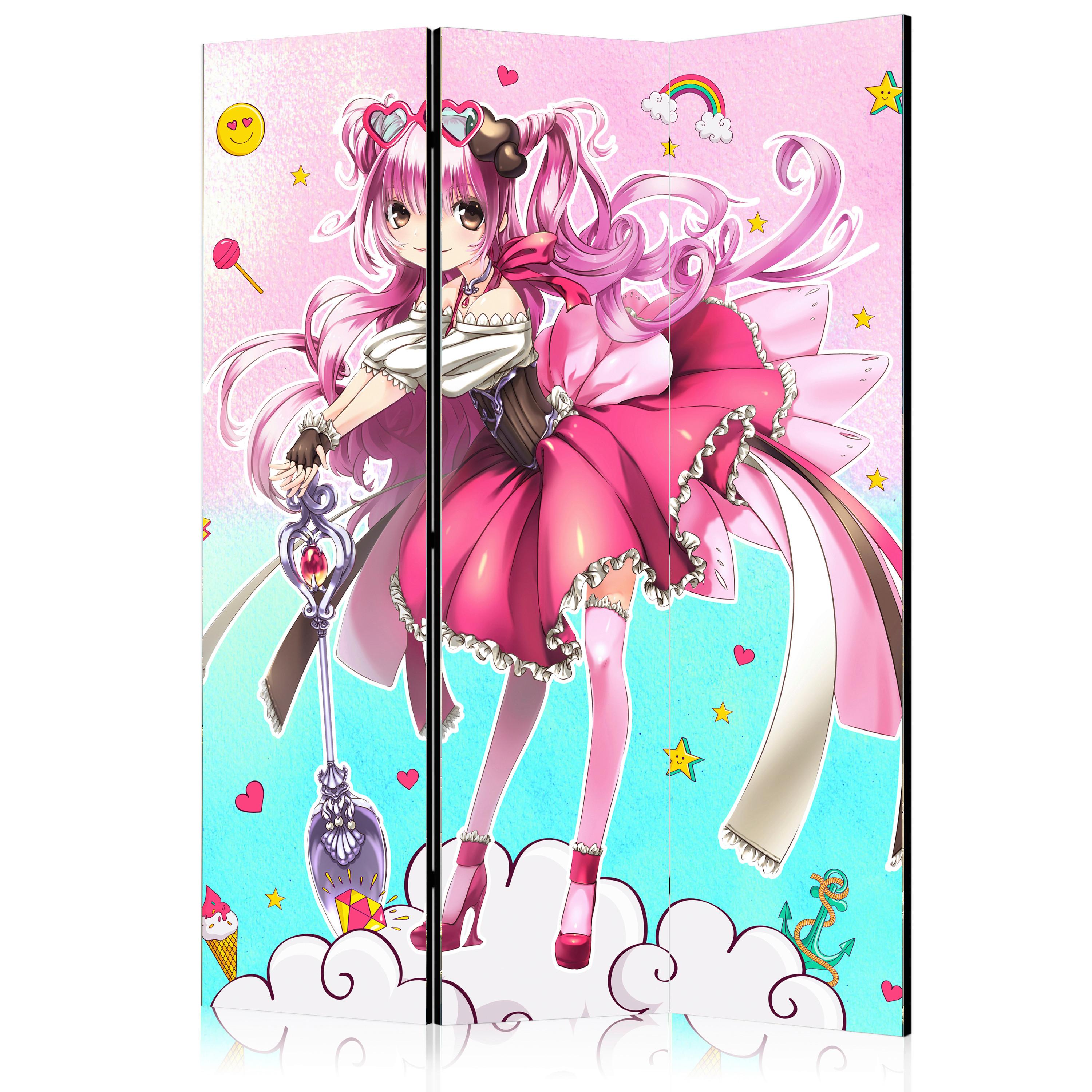 Paravan Sorceress Miko, 3-Delni, Dvostranski - turkizna/pink, Basics, tekstil/les (135/172/3cm) - artgeist