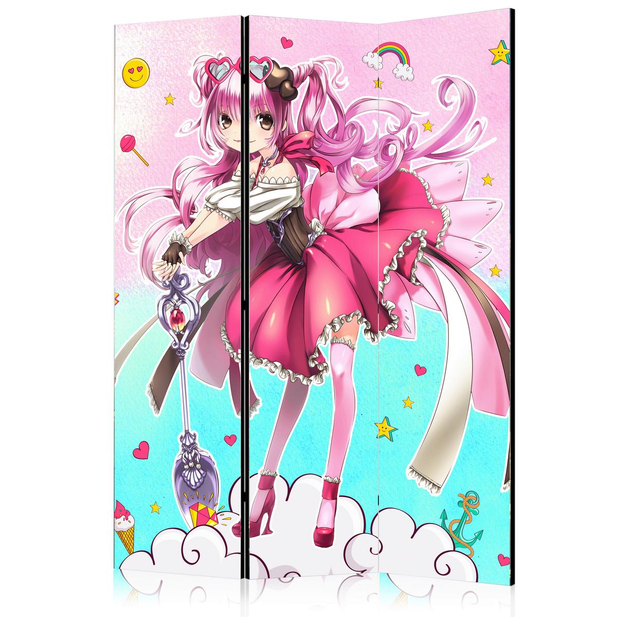 Paravan Sorceress Miko, 3-Delni, Dvostranski - turkizna/pink, Basics, tekstil/les (135/172/3cm) - artgeist