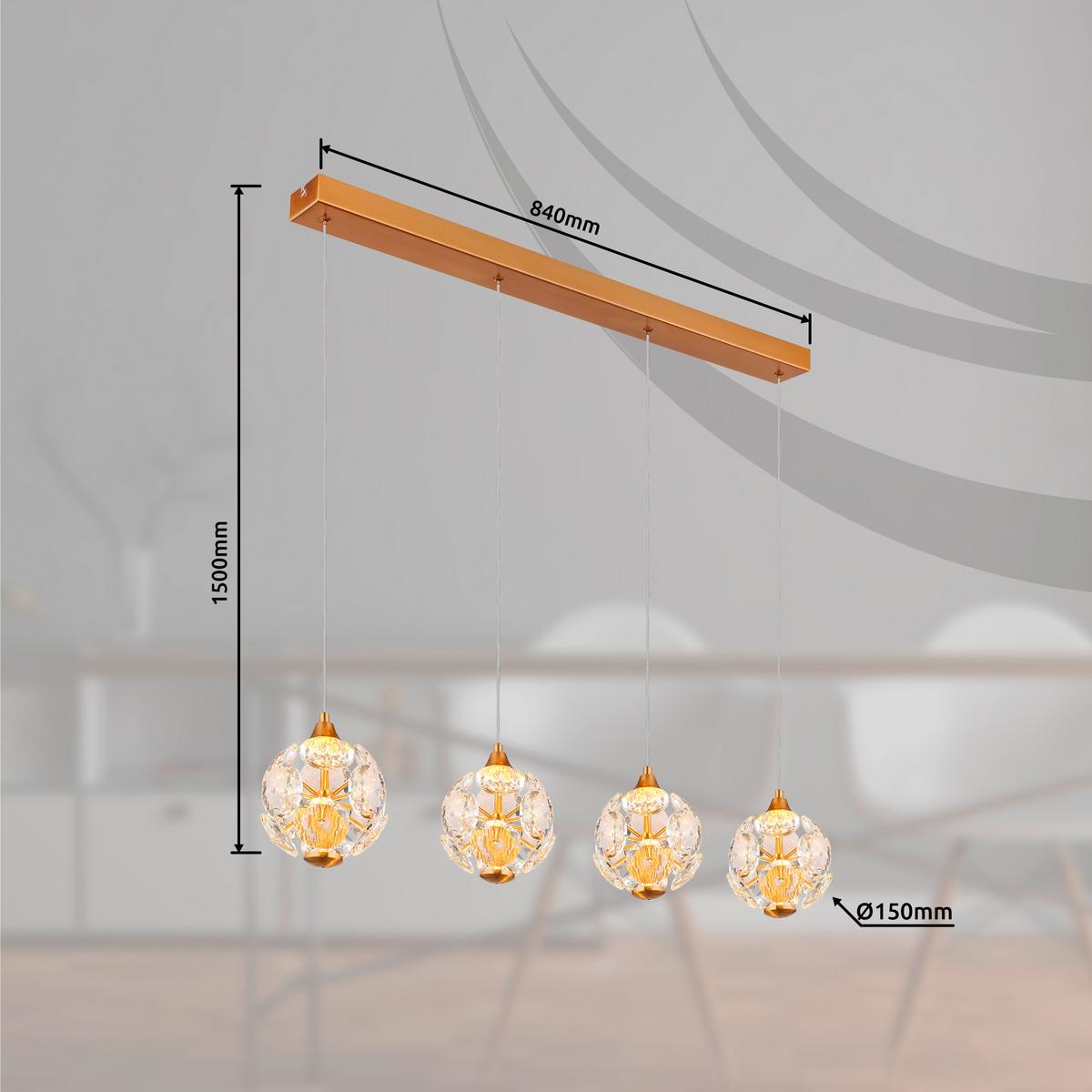 LED-HÄNGELEUCHTE 16047-4H VIRINA - Klar/Transparent, Konventionell, Glas/Kunststoff (93/15/150cm) - Globo