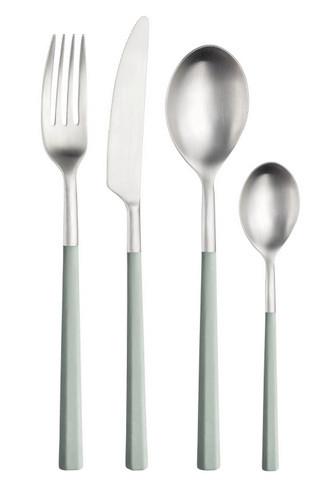 Jedilni Pribor Hive, 16-Delni - barve nerjavečega jekla/žajbljevo zelena, Basics, kovina/umetna masa (25,5/7/5,3cm) - Pintinox