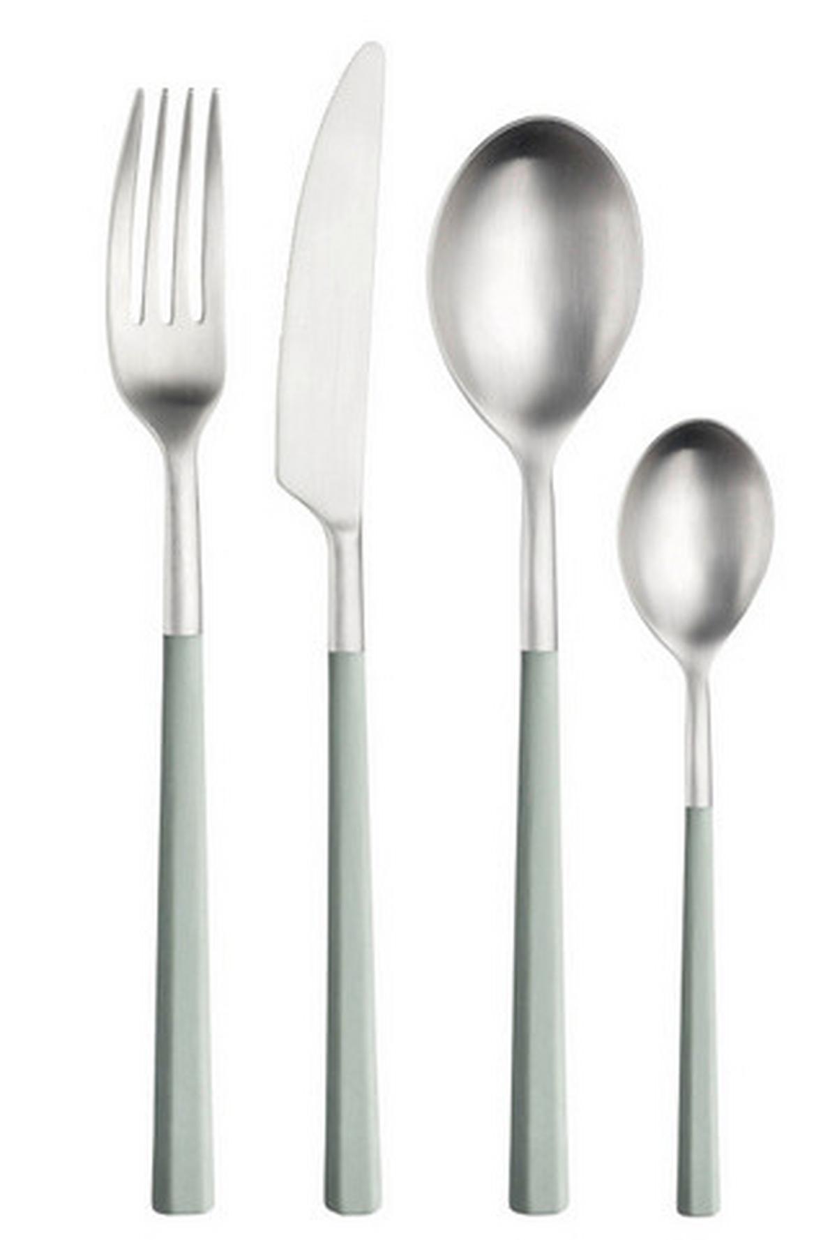 Jedilni Pribor Hive, 16-Delni - barve nerjavečega jekla/žajbljevo zelena, Basics, kovina/umetna masa (25,5/7/5,3cm) - Pintinox