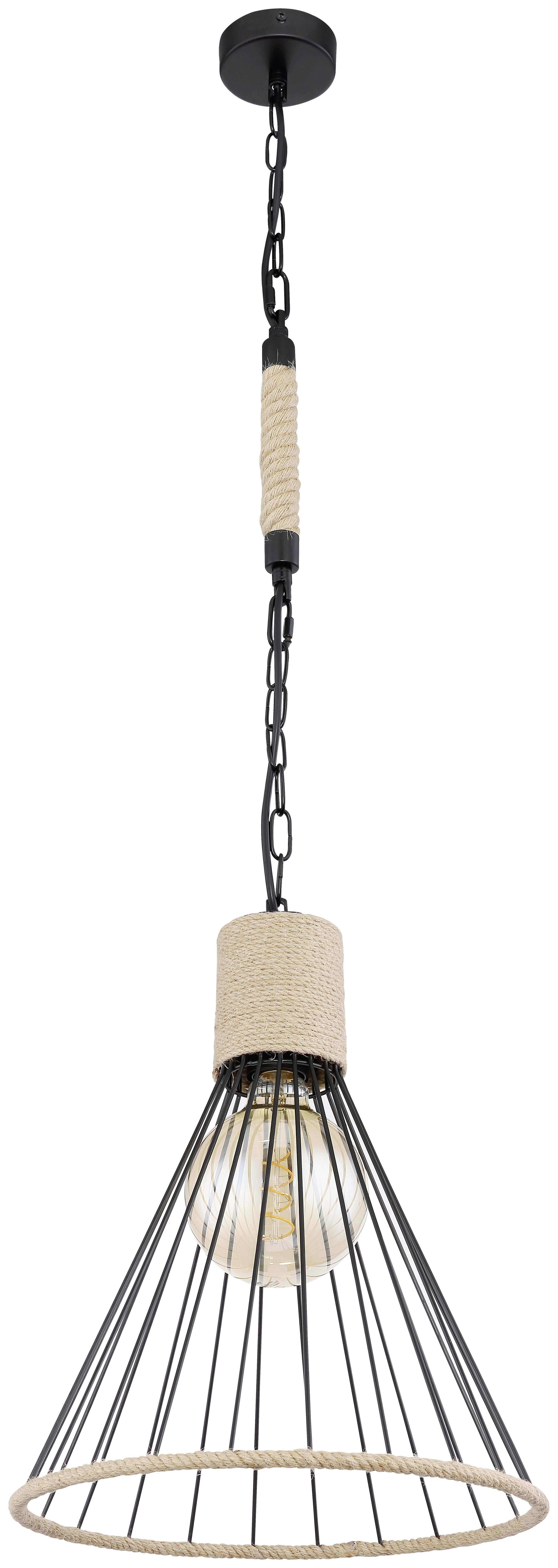 Hängeleuchte Halia Ø ca. 35cm max. 60 Watt - Schwarz/Braun, Natur, Naturmaterialien/Metall (35/140cm) - Globo