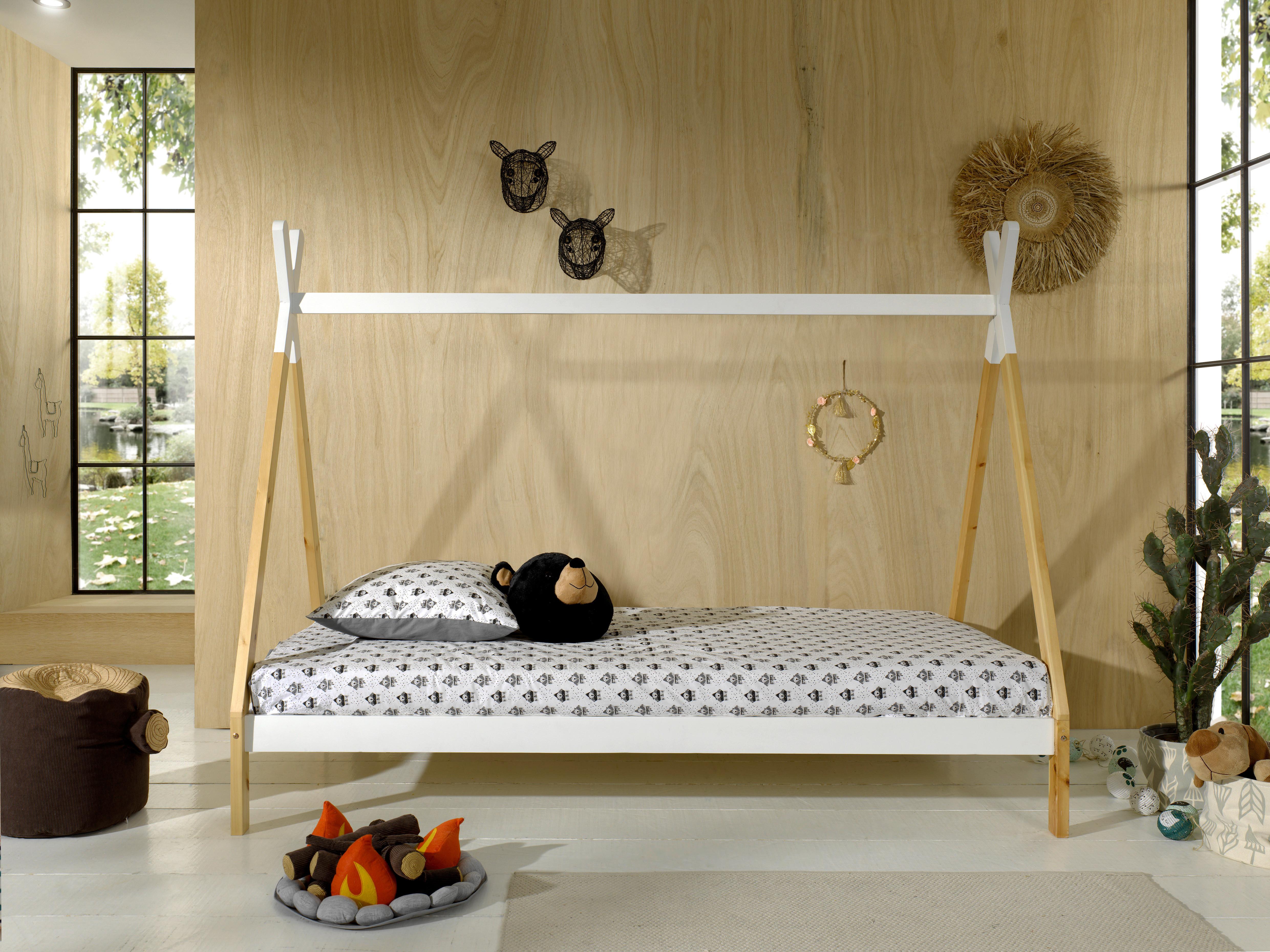 Hausbett "Tipi", weiß/kiefer - Weiß/Kieferfarben, MODERN, Holz (90/200cm) - MID.YOU