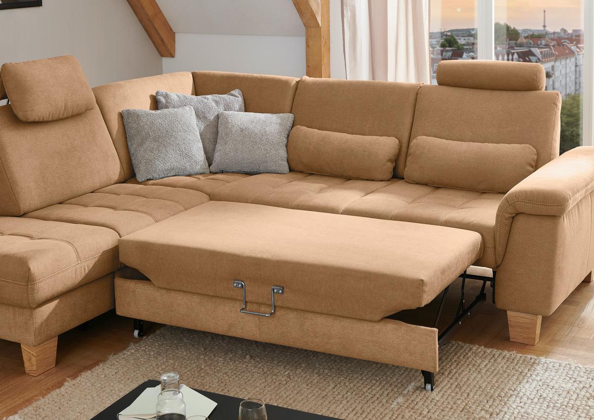 Sedežna Garnitura Pp-La23117 - bež/barve konjaka, Moderno, tekstil/leseni material (221/45/253cm) - Premium Living