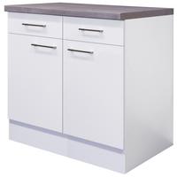 Küchenunterschrank Weiß - Edelstahlfarben/Weiß, MODERN, Holzwerkstoff/Metall (80/86/60cm) - FlexWell