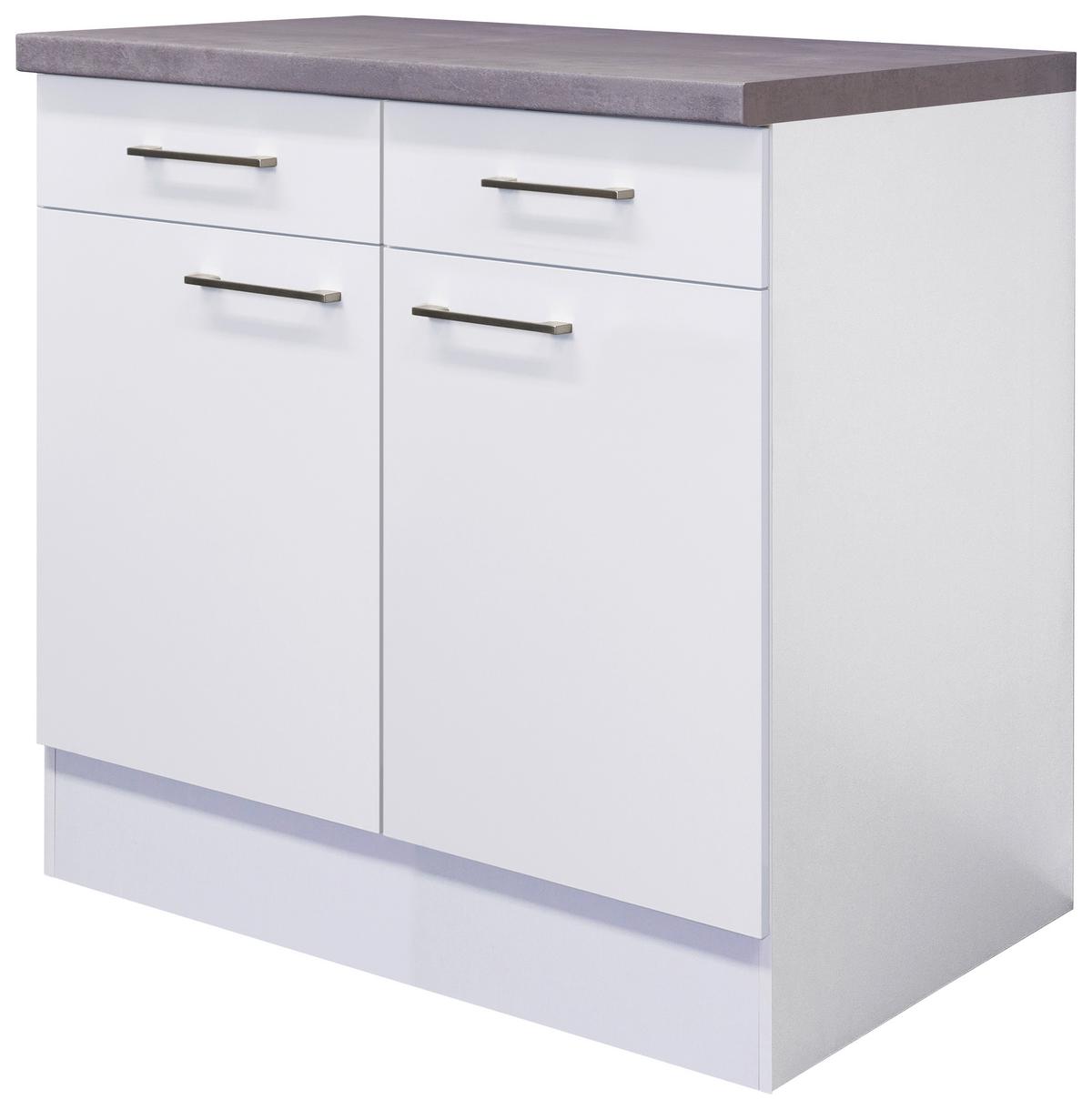 Küchenunterschrank Weiß - Edelstahlfarben/Weiß, MODERN, Holzwerkstoff/Metall (80/86/60cm) - FlexWell