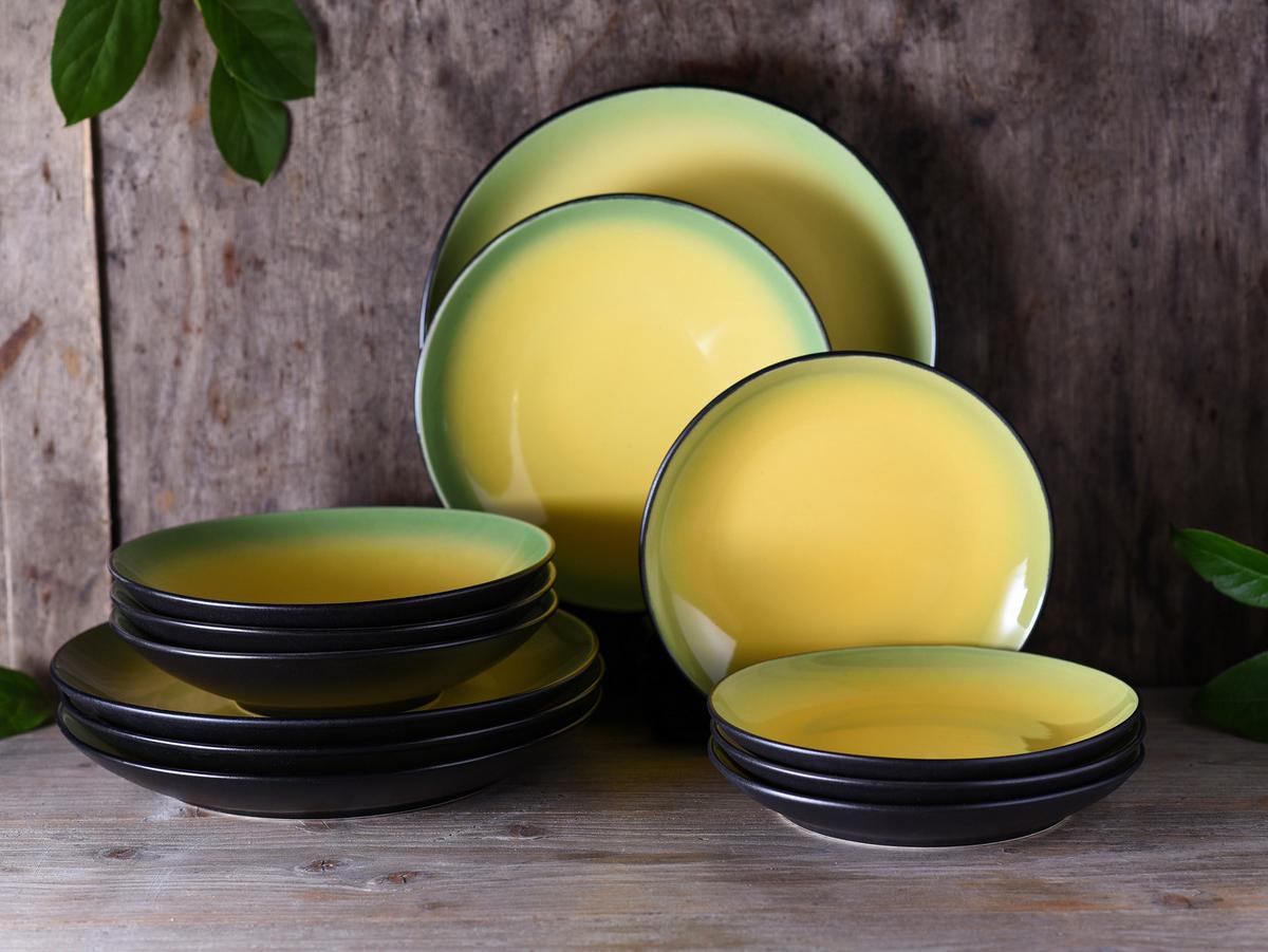 Jedilni Servis Hot Green, 12-Delni - črna/zelena, Basics, keramika - Creatable