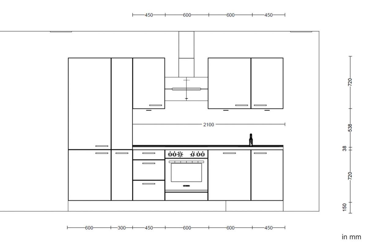 Küchenblock Structura High m. Geräten Eiche dunkel - Eiche dunkel/Schwarz, MODERN, Holzwerkstoff/Metall (300cm) - Nobilia