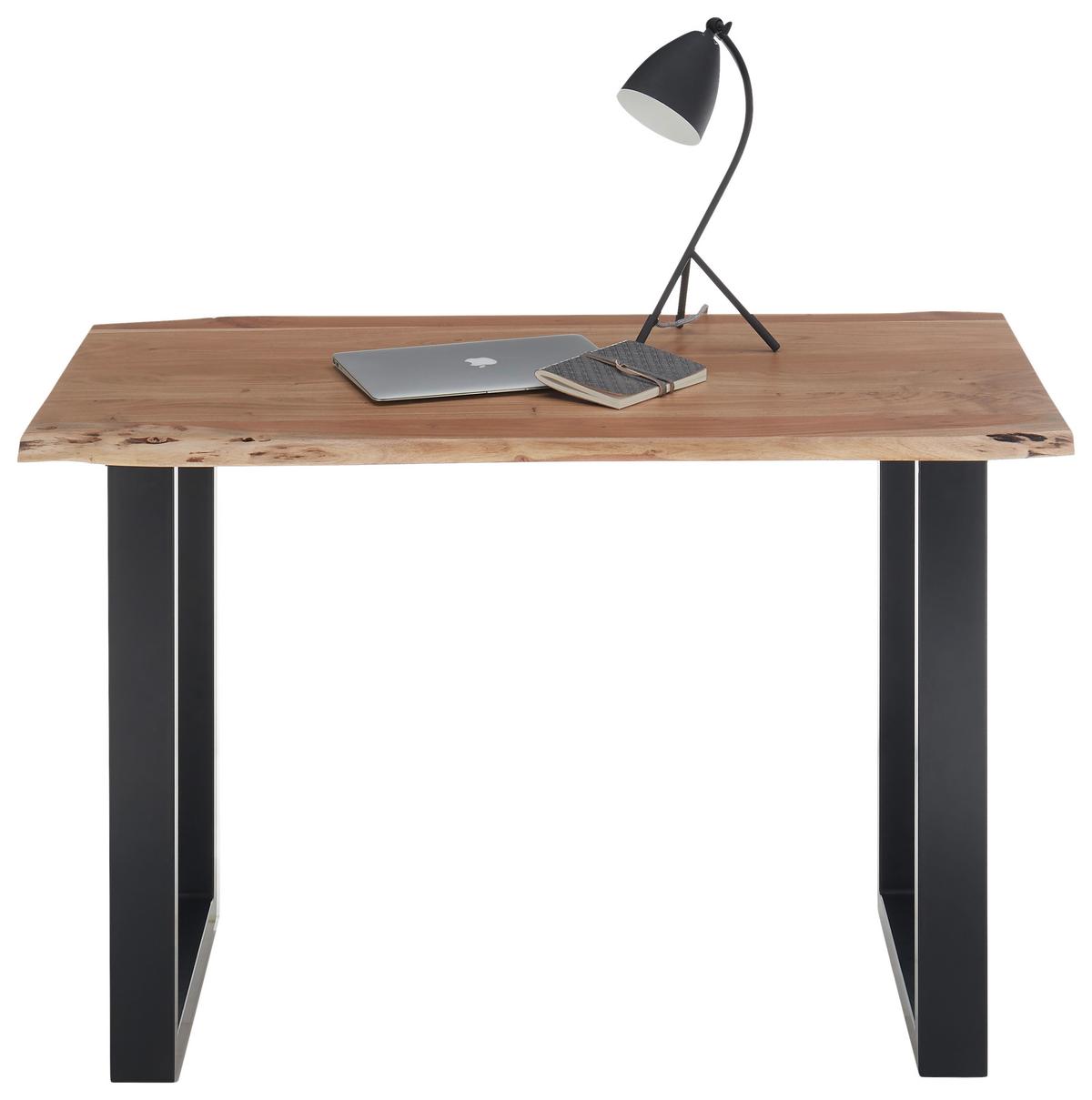 Schreibtisch in Schwarz/Akaziefarben - Schwarz/Akaziefarben, Natur, Holz/Metall (120/75/65cm) - Premium Living